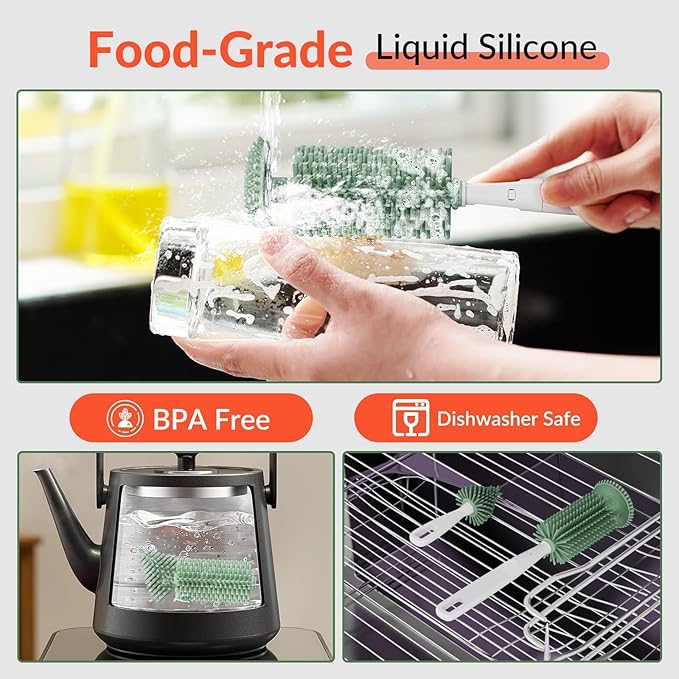 Portable 6 in 1 Travel Kit, Baby Travel Essentials, Bottle Brush Set, Silicone Brushes, Nipple & Straw Cleaner, Soap Dispenser, Storage Box & Drying Rack