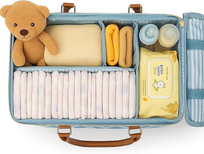 DOKUS & CO Luxe Diaper Tote, Extra-Large Collapsible Baby Caddy for Home, Travel & Car, Giftable Hospital-Ready Diaper Bag