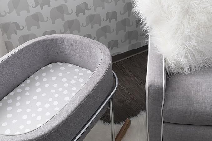 Bassinet Sheet Set 2 Pack 100% Jersey Cotton Grey and White Abstract Stripes and Dots by Ely's & Co.