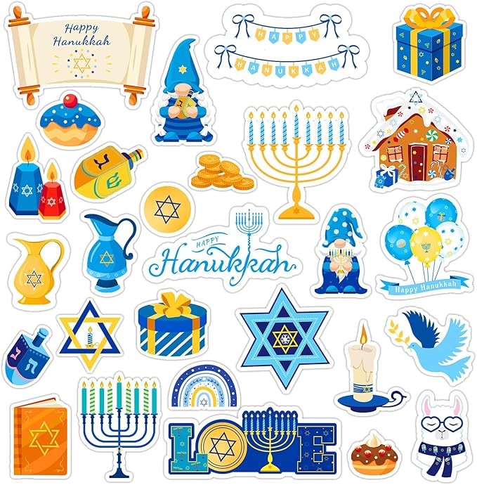 MARFOREVER 25 Pieces Hanukkah Window Gel Clings, Reusable Thick Chanukah Window Clings Decals for Chanukah Theme Party Favors Classroom School Office Wall Glass Decoration