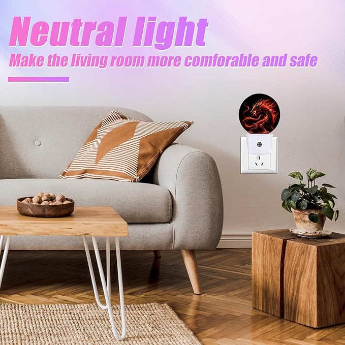 Red Dragon Night Light LED Lamp Round Plug into Wall Nightlight with Dusk to Dawn Sensor Home Hallway Stairway Kitchen Decor