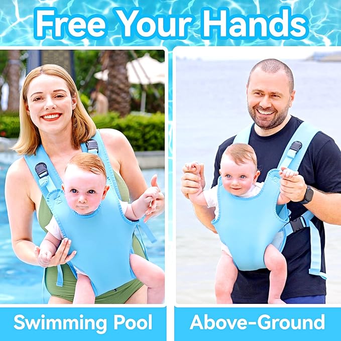 Baby Carrier, Dual-Use Adjustable Baby Sling Support Infant Chest Holder with Drawstring Backpack for Newborn to Toddler 13-33 lbs Swimming Pool Beach Land (Blue)