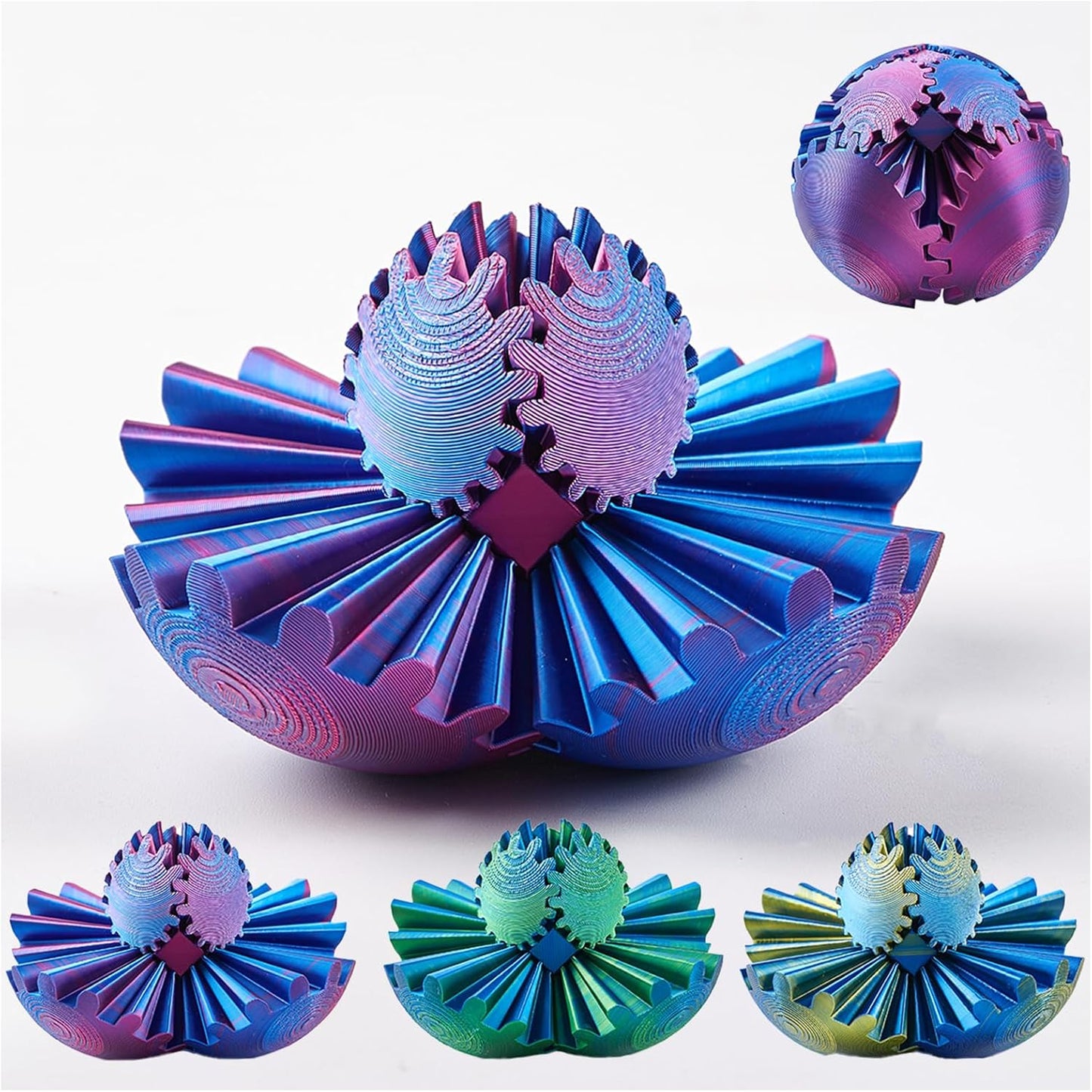 Gear Ball - Steampunk Spin Miracle Fidget, Fidget Gear Ball, 3D Printed Gear Ball Spin Ball Gear Fidget Toy, Hand Spin Ball for Stress and Anxiety (Purple)