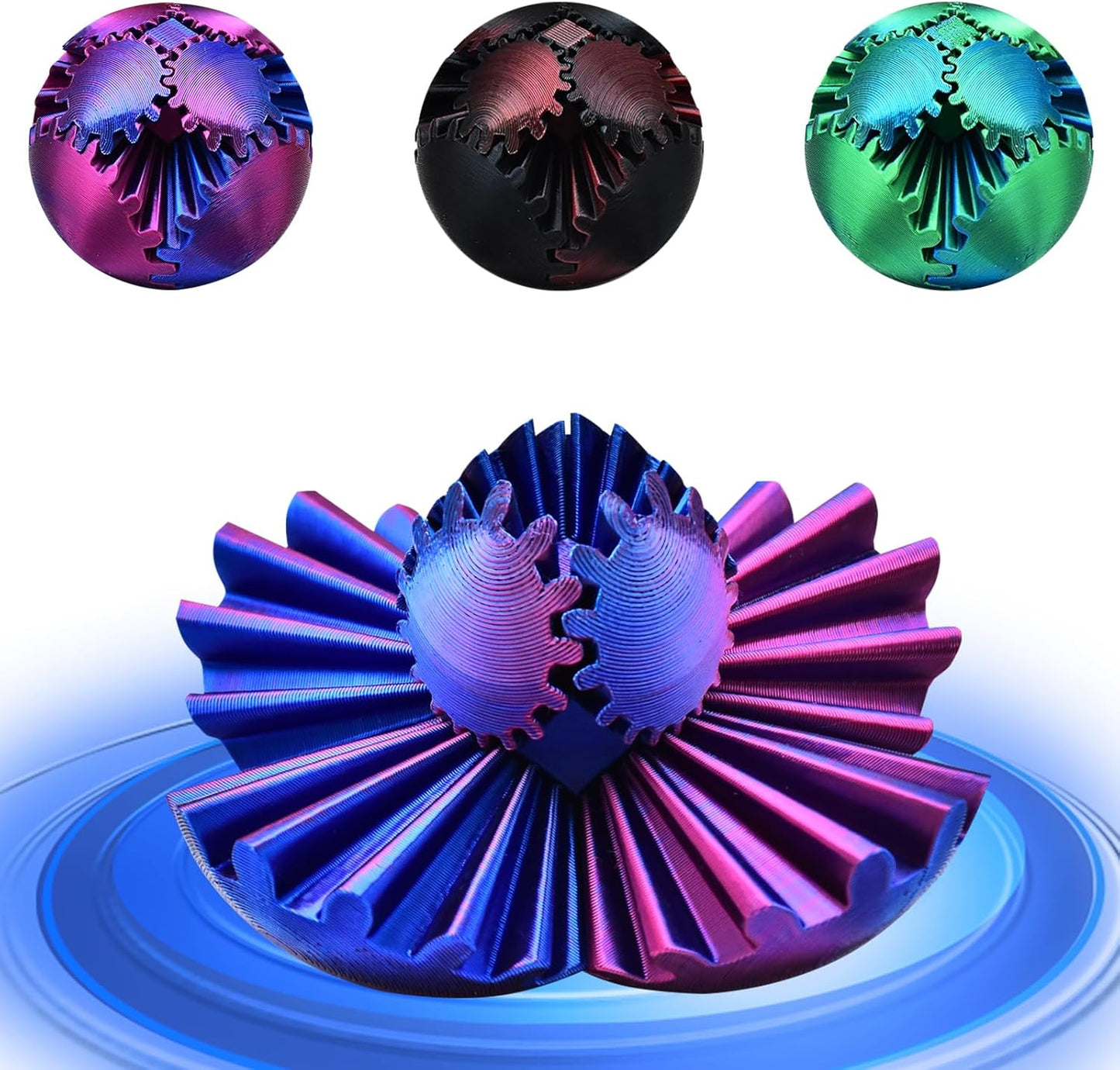 3 PCS Mini 3D Printed Gear Ball,Funny Spin Ball Cube Fidget Toy,Activity Gear Sphere Fidget Spinner Hand Toy,Executive Desk Toys,Creative Gift