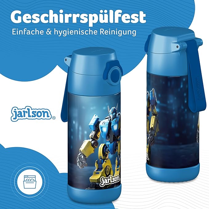 Jarlson® Mali Children's Water Bottle, Thermal Stainless Steel Water Bottle, BPA-Free, Leak-Proof, Children's Bottle with Chug Lid, Bottle for School, Nursery (Robot Blue, 12 oz)