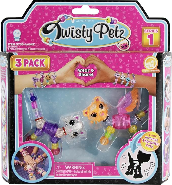Twisty Petz 3-Pack Dot Leopard & Sorbet Flying Tiger. Includes 3 Collectible Petz: 2 You See,1 Surprise! Adorable collectible petz transform into friendship bracelets, necklace & accessories. Girls 6+