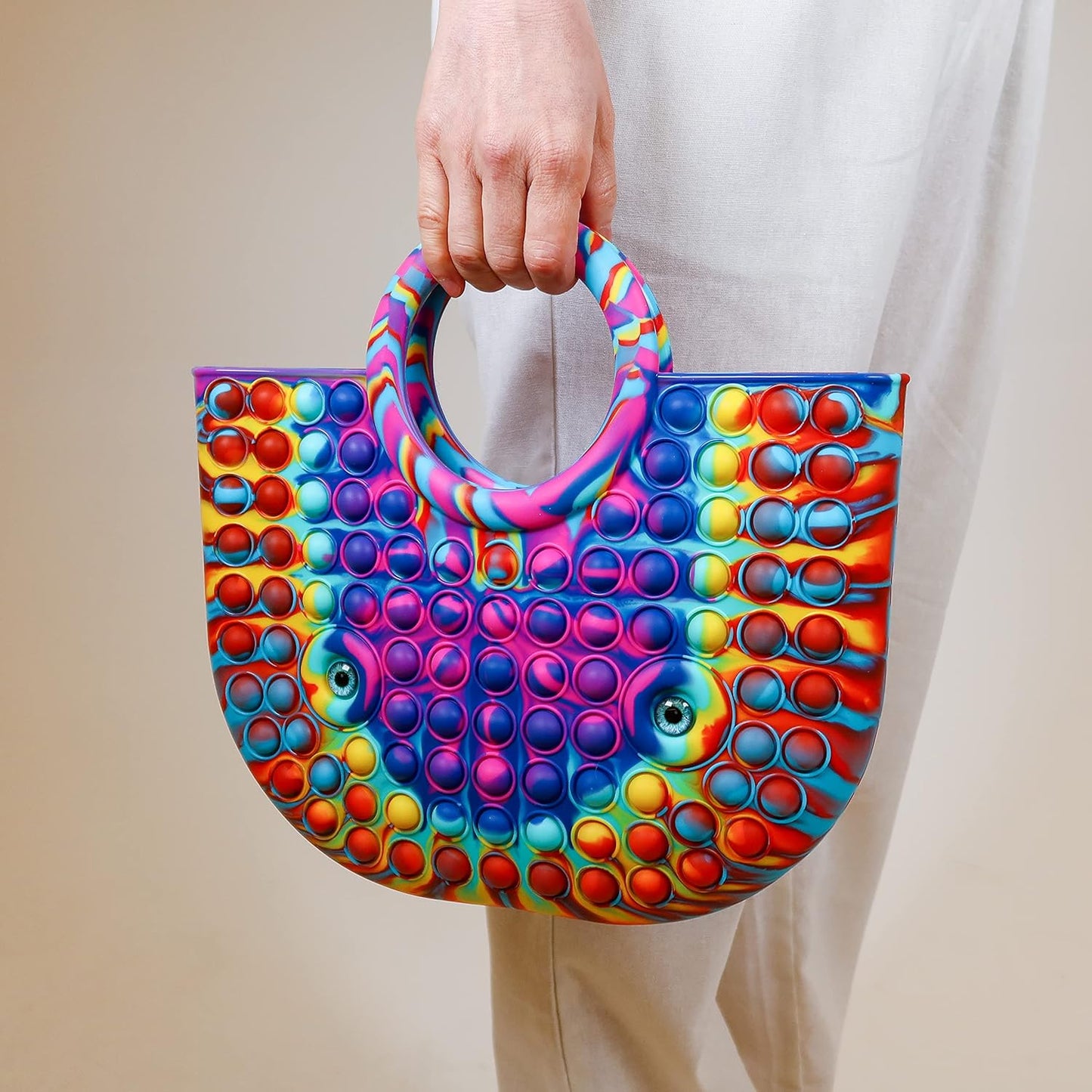 BABANA Fidget Purse for Girls - Bubble Push Pop Bag with Crazy Eyes, Silicone Fidget Handbag Toy for Kids | Birthday, Easter