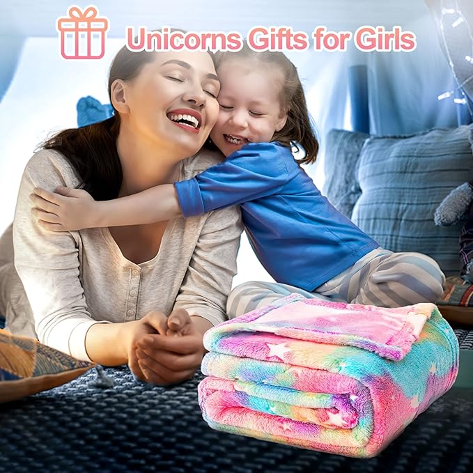 Unicorn Glow in The Dark Blanket for Girls/Kids, Soft Fleece Blanket Throw 50"x60" for Toddlers to Tweens