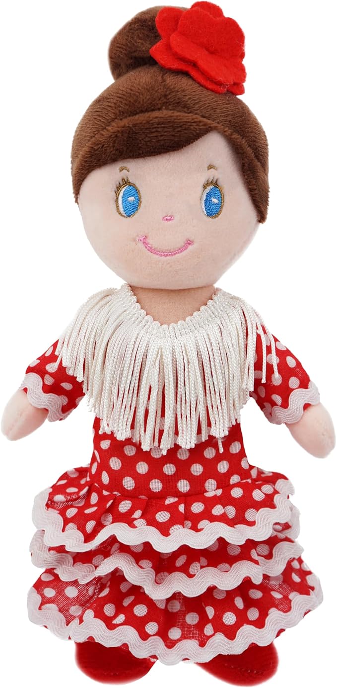 June Garden 3-Piece Multicultural Soft Dolls Set – Plush Cultural Diversity Dolls for Toddlers and Kids – Includes Flamenco Dancer, Indian Girl, and Hijabi Girl – 7” Plush Figures for Pretend Play