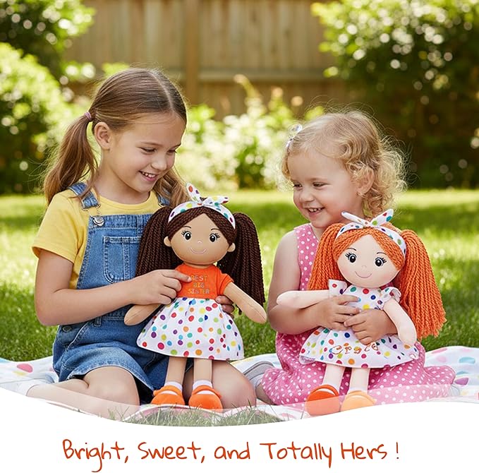 June Garden Personalized Bella Doll – Embroidered Name Soft Plush Doll – Custom Gift for Girls – Choose Name, Font & Thread Color – Available in 14", 18", and 23" Sizes