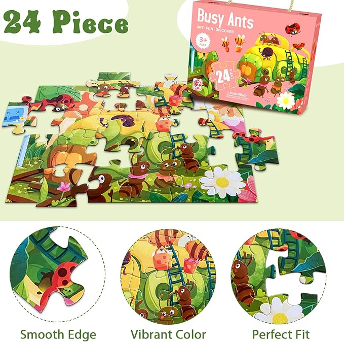 Jumbo Floor Puzzle for Kids,Large Jigsaw Puzzles 24 Piece for Kids Ages 3-5 (Busy Ants)