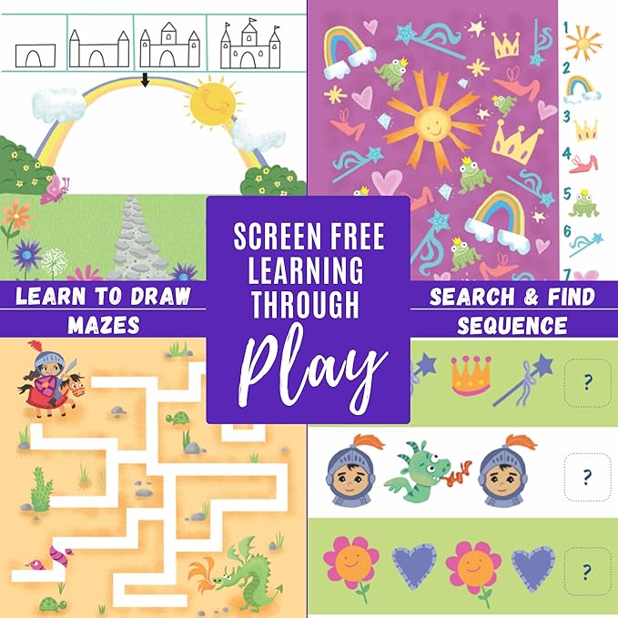 Totebook Kids Travel Educational Activity Book with Washable Markers - Car and Airplane Activities, Learning Toys for Toddlers- Search and Find, Reusable Stickers for Ages 4, 5, 6 (Princess)