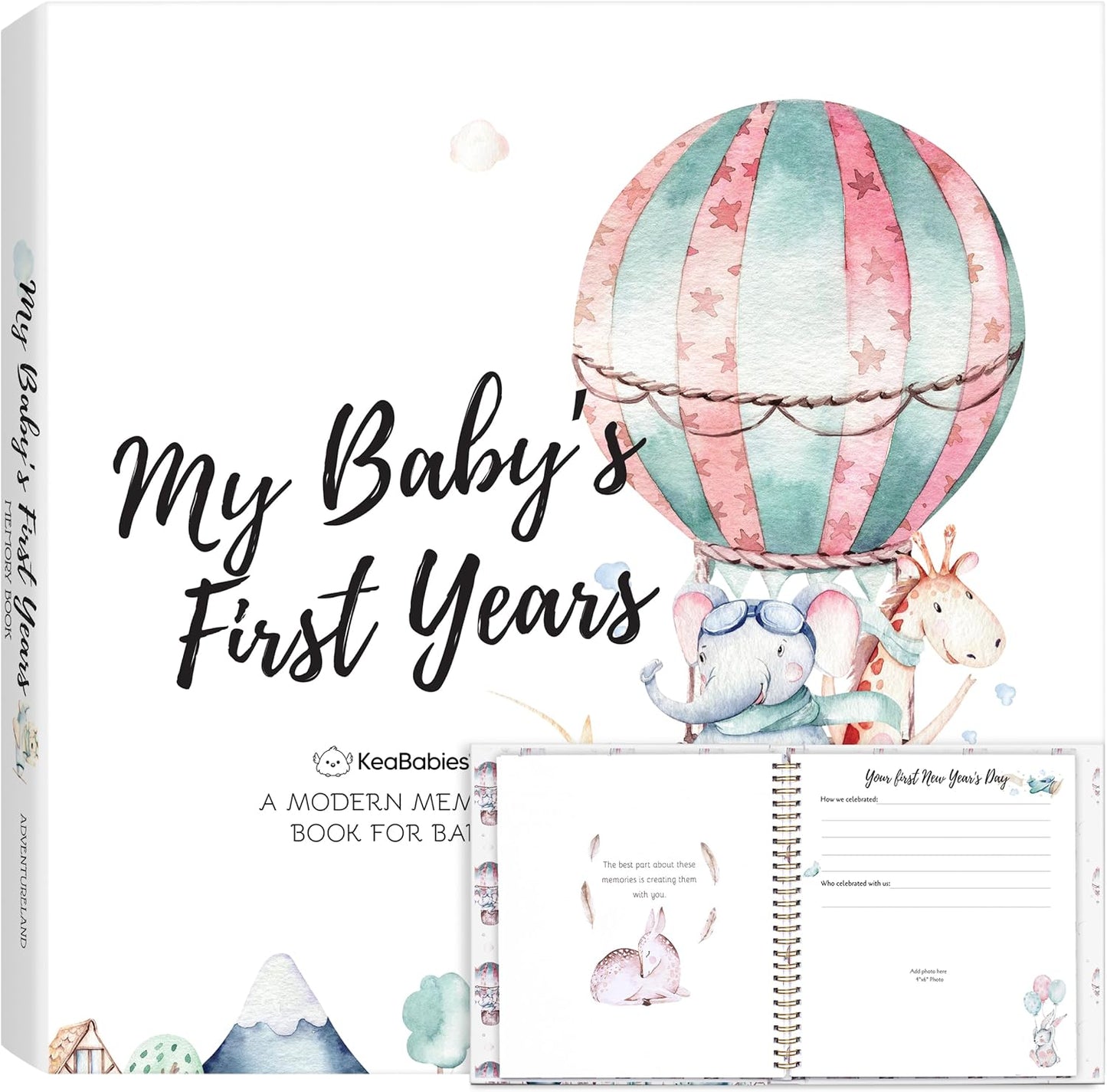 First 5 Years Baby Memory Book Girl, Boy - 90 Pages Hardcover First Year Milestone Keepsake Book, Newborn Scrapbook for New Parents, Minimalist Photo Album Journal, Gift for Baby Shower(AdventureLand)