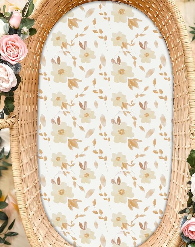 Bassinet Sheets for Baby Girls Boys 2 Pack, Fitted Baby Mattress Sheet for Rectangle, Oval, Hourglass Bassinet Mattress, Breathable Cozy & Universal Fit (Honeybee Dreams)
