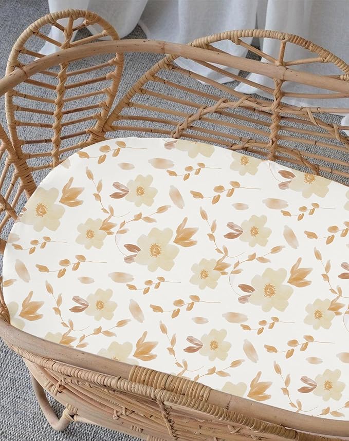 Bassinet Sheets for Baby Girls Boys 2 Pack, Fitted Baby Mattress Sheet for Rectangle, Oval, Hourglass Bassinet Mattress, Breathable Cozy & Universal Fit (Rusty Garden)