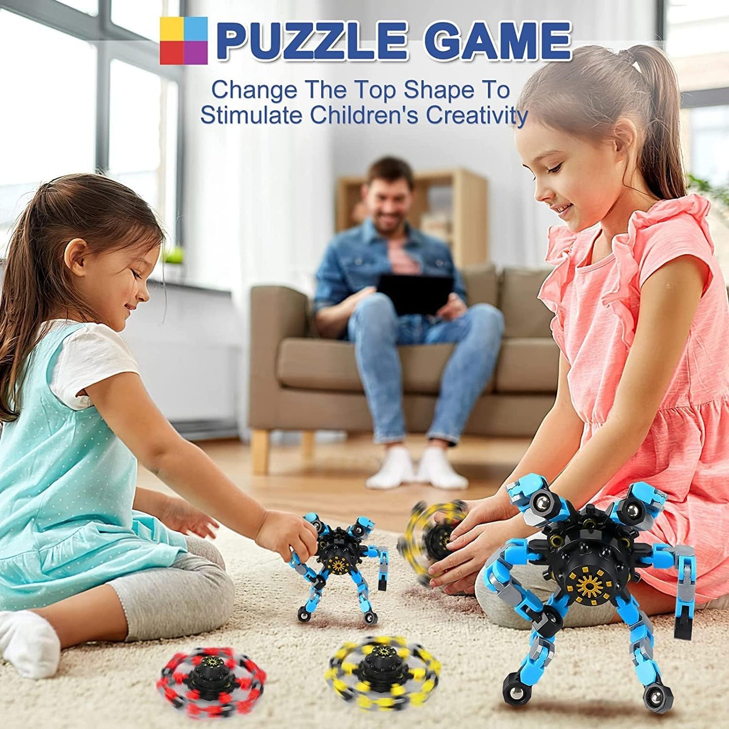 Fidget Toy Transformable Fingertip Gyro for Kid Adult Teen (4 Pack transformable Finger Spinners)