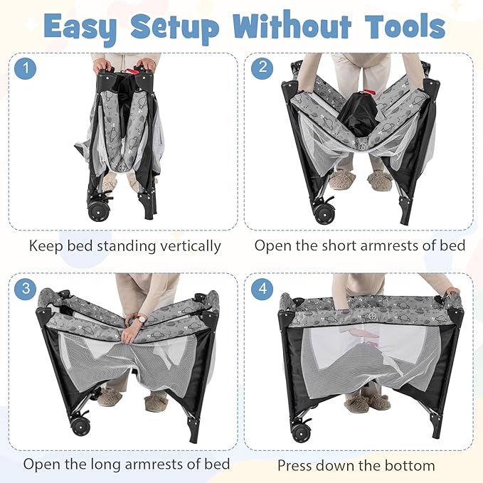 HONEY JOY Pack and Play, 4 in 1 Portable Baby Playard with Bassinet, Changing Table, Lockable Wheels, Music Box, Foldable Travel Baby Crib Nursery Center from Newborn to Toddler (Dark)