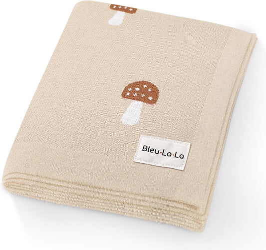 Unisex Baby Swaddle Blanket 100% Cotton Buttery Soft Cozy Receiving Swaddle Crib Stroller Blanket for Shower Gift Registry for Newborns, Infants, Toddlers (Mushroom - Cream)