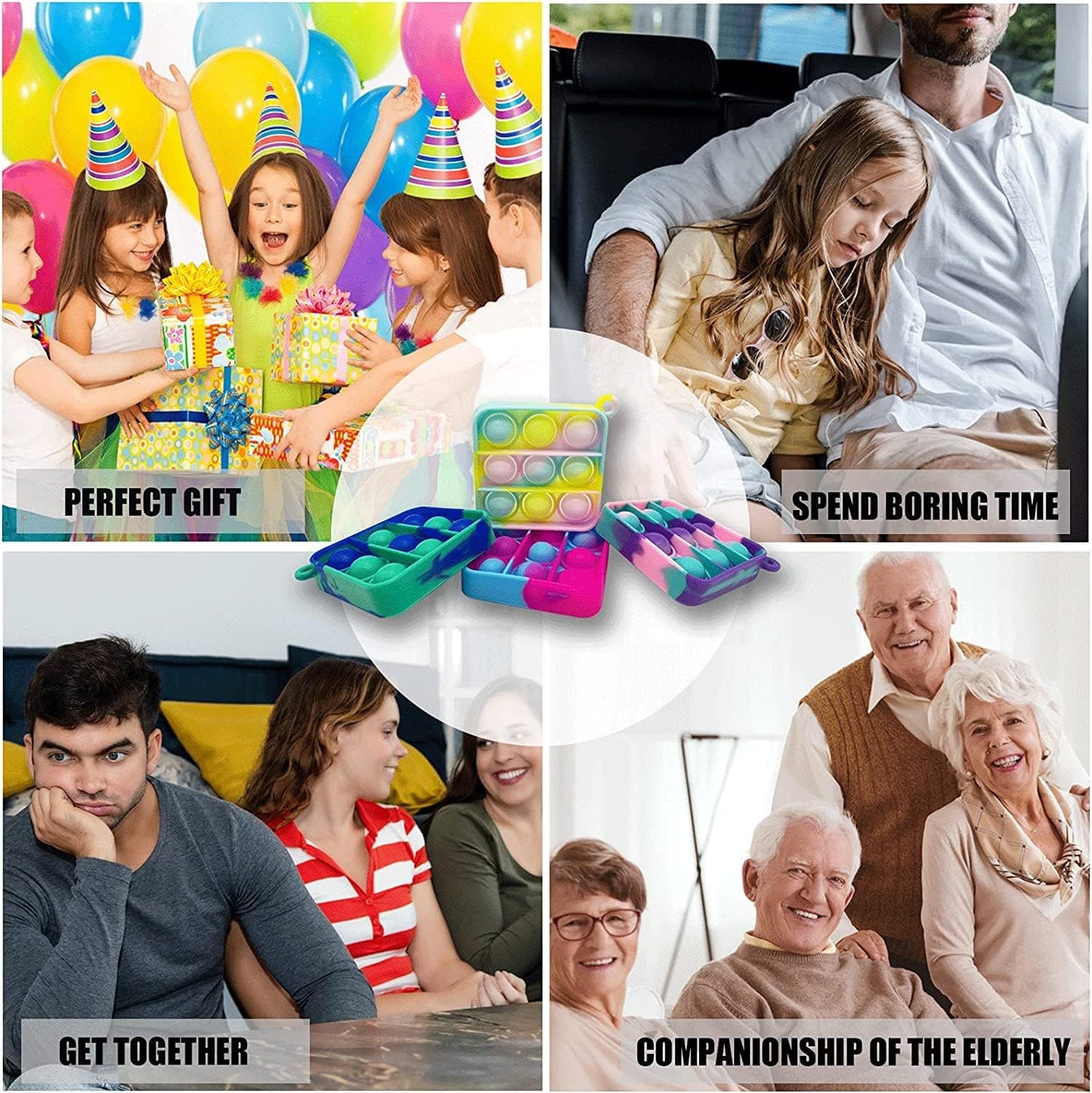 300 pcs Random Color Mini Squeeze Pop Bubble Fidget Sensory Toys, Mini Keychain Wrap Small Relieve Anxiety Stress Toy, Pop Bulk Silicone Classroom Prize for Kids Adult Party Gift