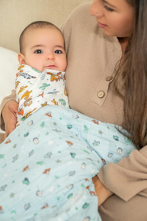 aden + anais Essentials Muslin Swaddle Blankets, Newborn Receiving Blanket for Swaddling, 100% Cotton Baby Swaddle Wrap, 4 Pack, Toy Story
