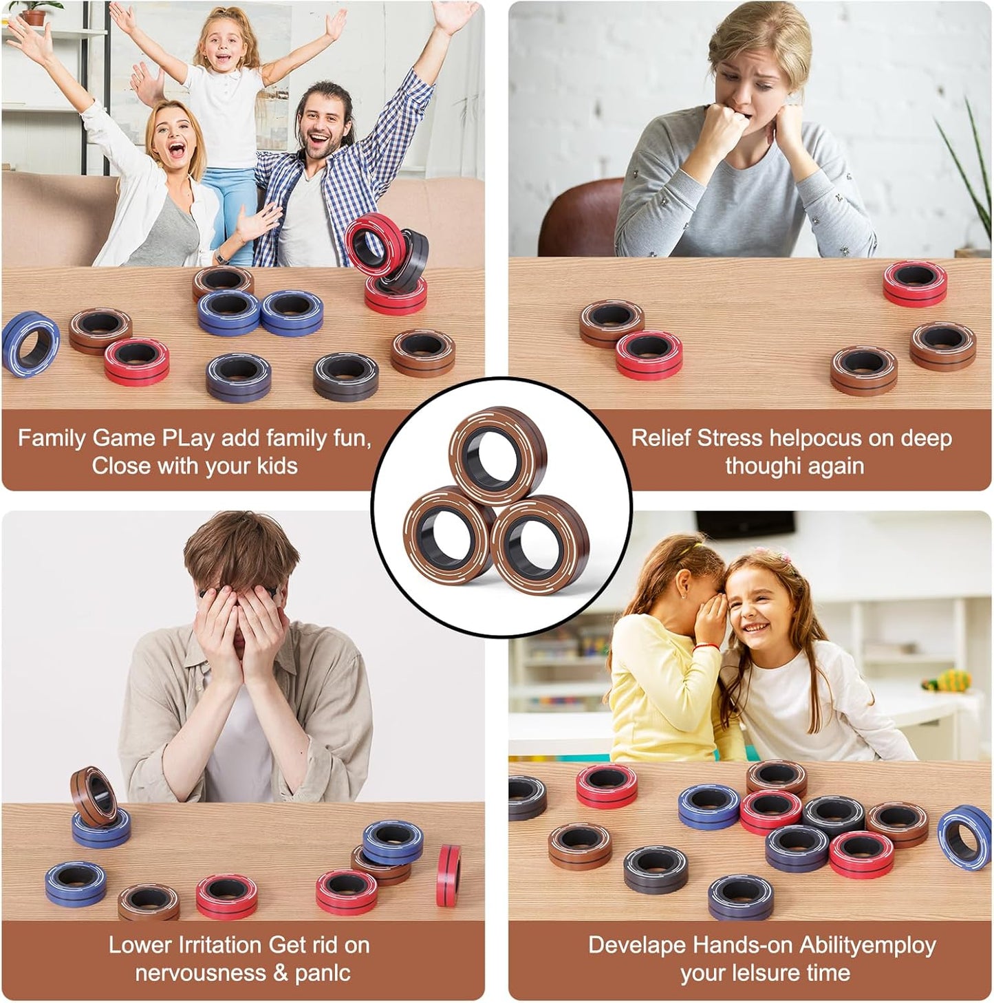 9PCS Magnetic Rings Fidget Toys for Adults and Teen Boy, Fidget Stress Spinner Rings for Anxiety Relief,Boy Girls Gifts Easter Basket Stuffers