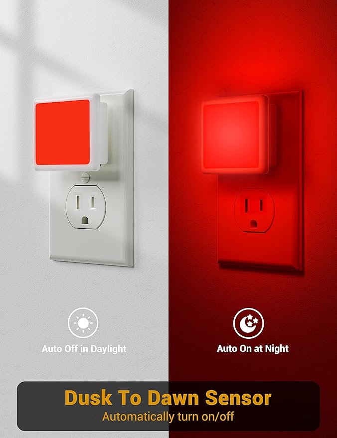 Red Night Light,JandCase Red NightLight[2 Pack],0.3W LED Night Light with Auto Light Sensor,Night Lamp Plug into Wall for Bedroom,Corridor,Hallway,Non-dimmable