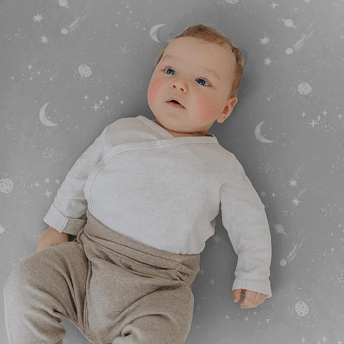 Baby Bassinet Sheets for Boy, Girl (Galaxy, Moon and Stars) 2-Pack - Fitted Bedside Bassinet Sheets - Buttery Soft Cotton Blend for Standard Mattress Pad - Compatible with Halo BassiNest