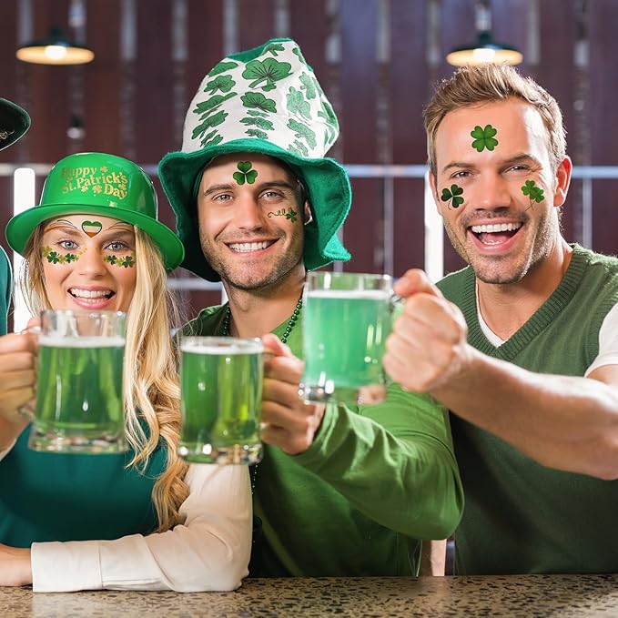 120+ PCS Glitter St Patrick's Day Face Tattoos Stickers, Two Sizes Glitter Body Jewelry Lucky Shamrock Clover Tattoos, St. Patrick's Day Accessories Temporary Tattoos for Irish Party