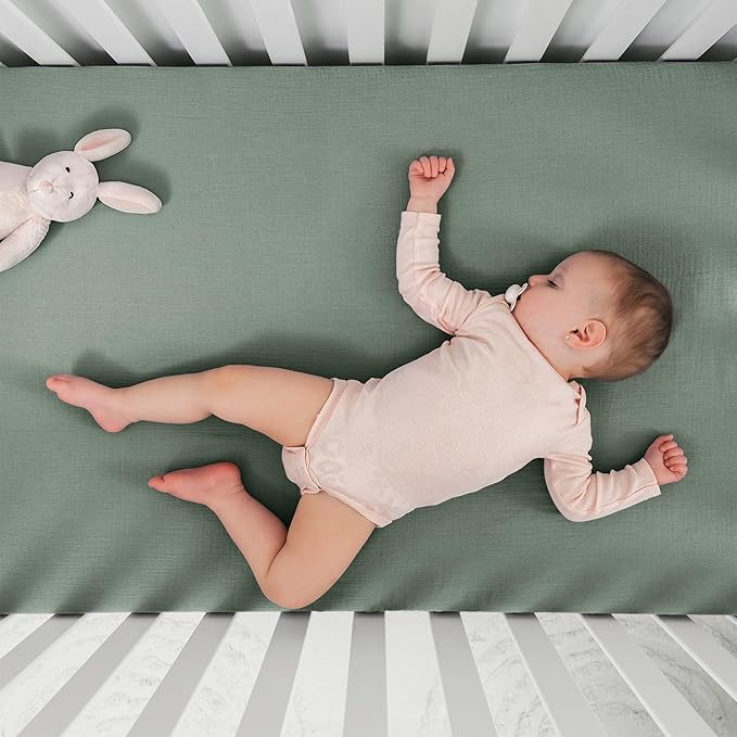 Comfy Cubs 100% Muslin Cotton Fitted Crib Sheet - Soft, Standard & Breathable Crib Sheets for Toddler Mattress - Snug Fit, Secure Elastic with Beautiful Packaging for Boys & Girls - Fern