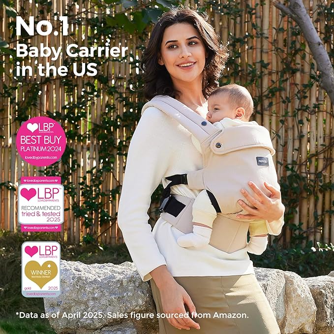Momcozy Baby Carrier - Ergonomic, Cozy and Lightweight Carrier for 3-24 Months, Effortless to Put On, Ideal for Hands-Free Parenting, Enhanced Lumbar Support, Purehug for Infant to Toddler, Khaki