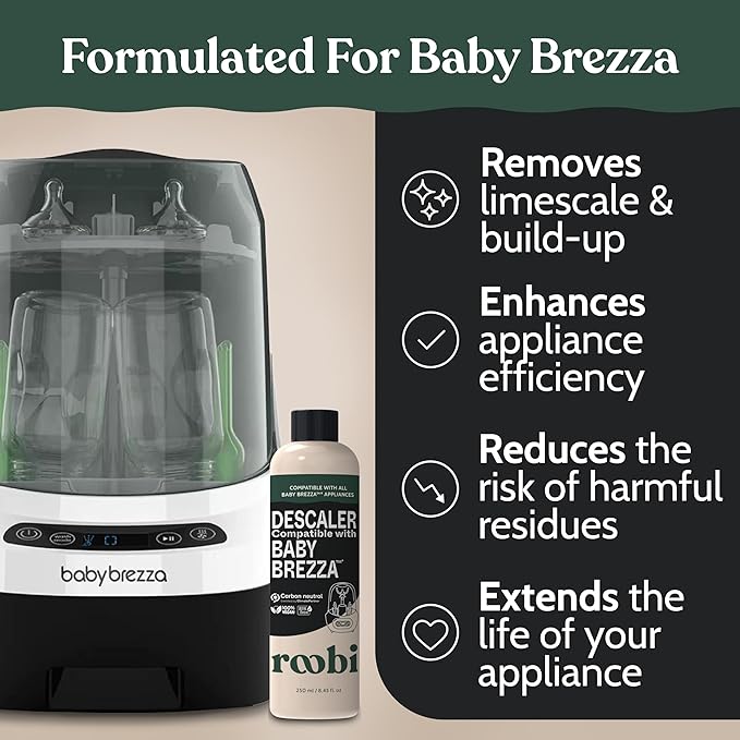 Roobi Descaling Solution Compatible with Baby Brezza. Specially Formulated to Clean & Descale Baby Appliances. Up to 2 Uses per Bottle, 2 Pack. Carbon Neutral.