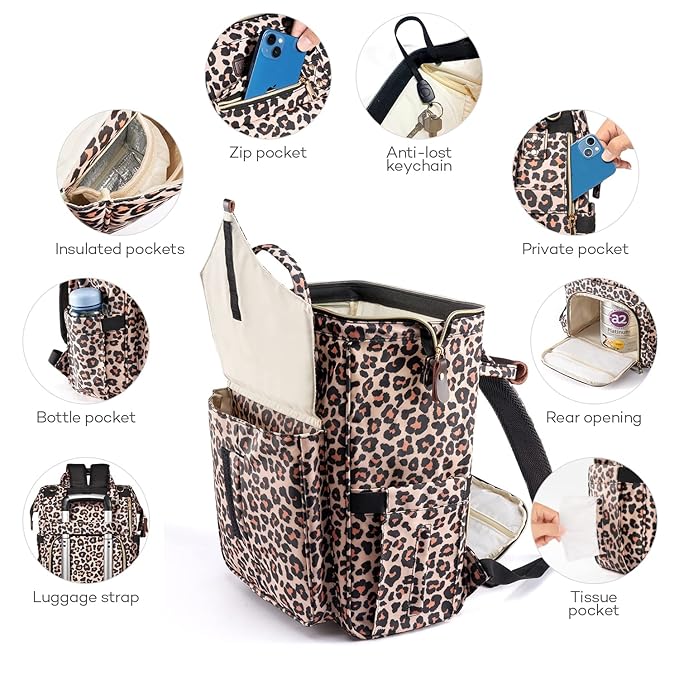 LitBear Diaper Bag Backpack, Fashion Large Capacity Multifunction Nappy Bags