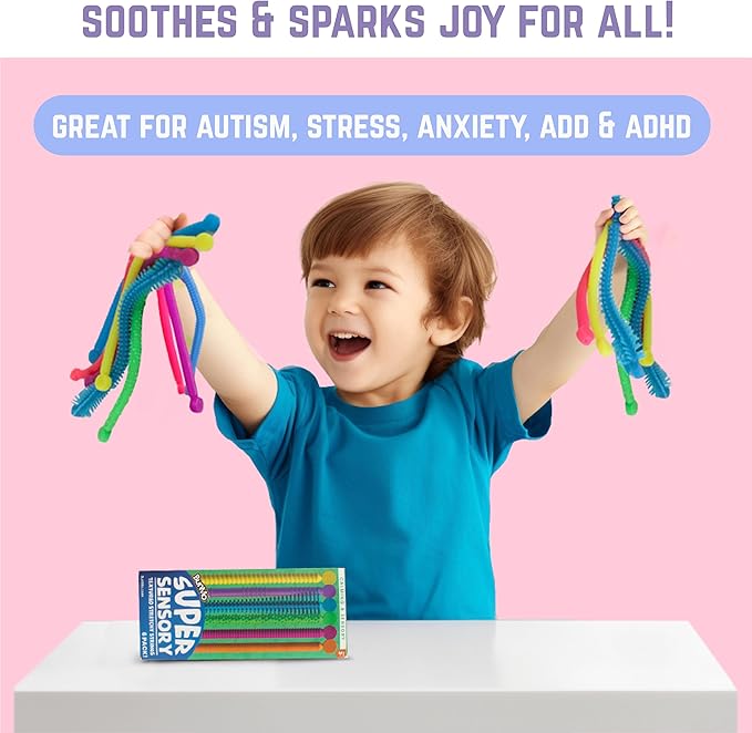 BUNMO Stretchy Strings - Stimulating & Fun Fidget Toys for Kids - Hours of Fun - Non-Mouthable Toy 3+ - Super Sensory 6 Pack
