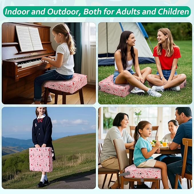 Zicac Portable Toddler Booster Seat for Dining Table, Safer Non-Slip Kids Booster Seat with Double Adjustable Straps, Washable Detachable Strong Support Increasing Cushion for Child (Pink)