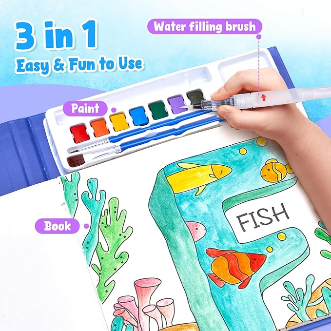 JoyCat Paint with Water Coloring Books for Toddlers, Watercolor Painting Sets for Kids Ages 3-5 4-8, Arts and Crafts Drawing Activities Toy Birthday Gift for Boys Girls (Alphabet)