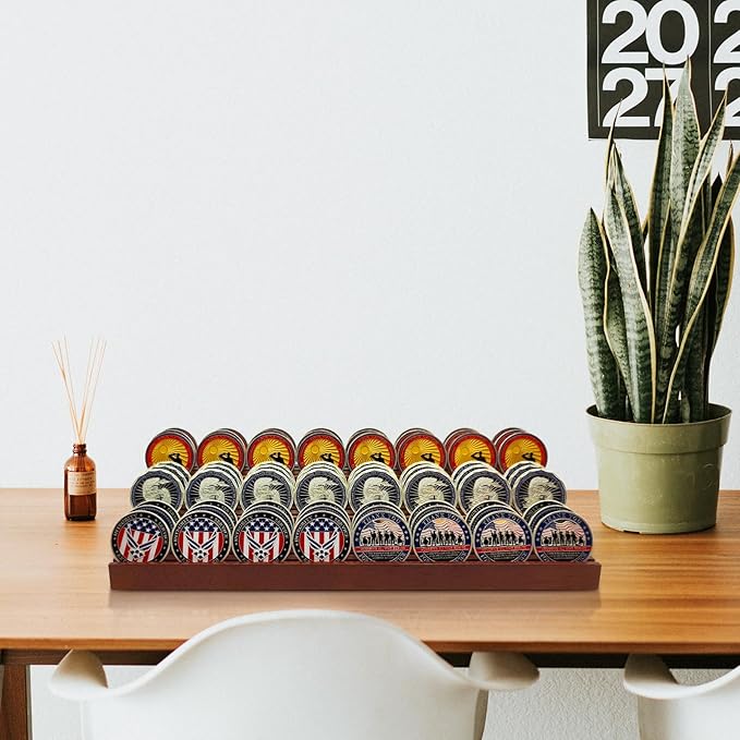 100% Solid Wood Challenge Coin Display Stand,Three-Tier Coin Rack Military Coins Display Holders Shelves,9 Row Wooden Army Collectible Coins Holder Case Holds 60-75 Coins