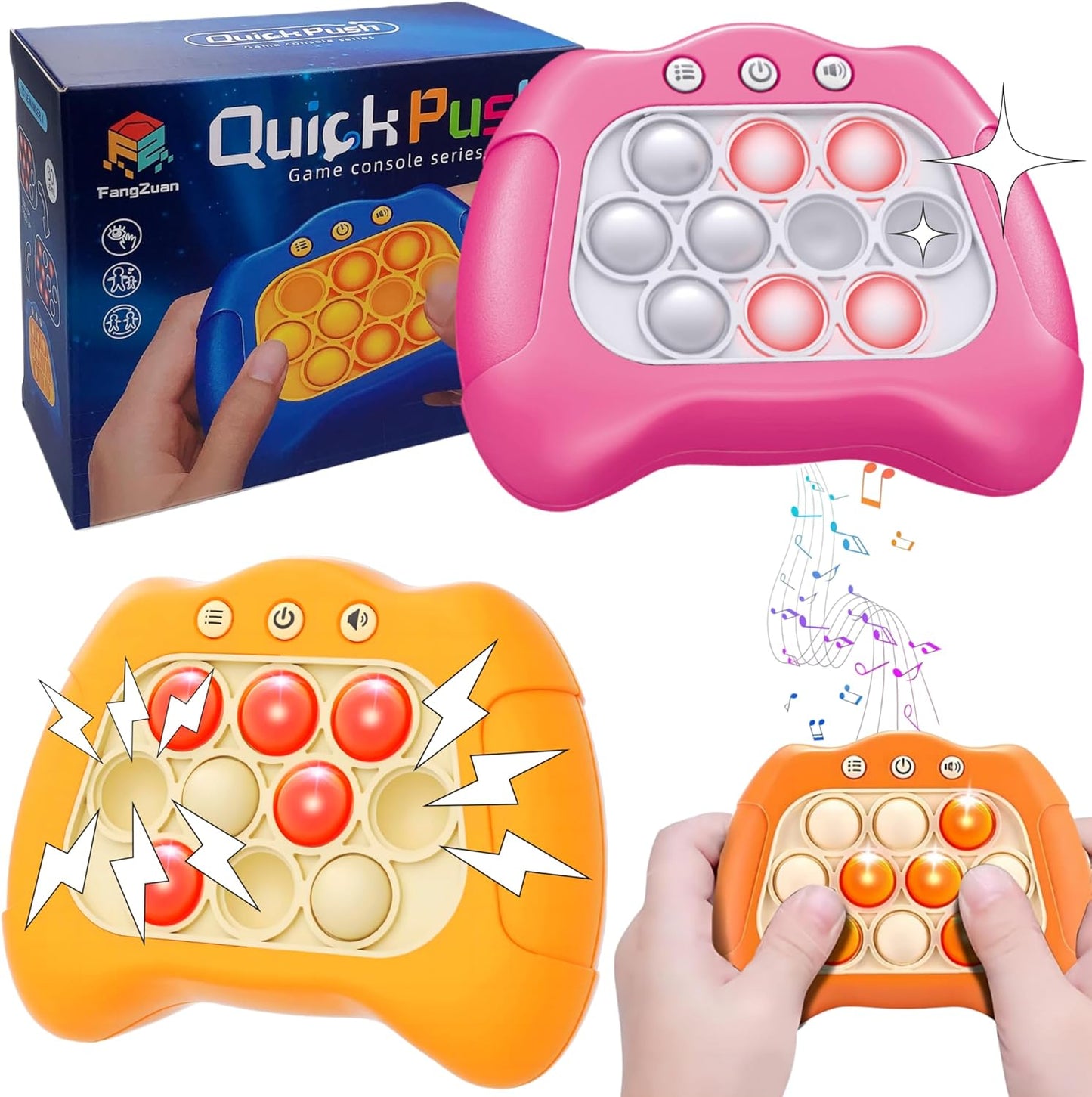 2Pcs Pop Electronic Game,Light Up Pop Game,Fast Push Game for Children Adults,4 Modes Games Fidget Sensory Toys ,Handheld Games Gift Idea for Kids Teens Boys Girls Ages 3-12 Years Old & Up (2)