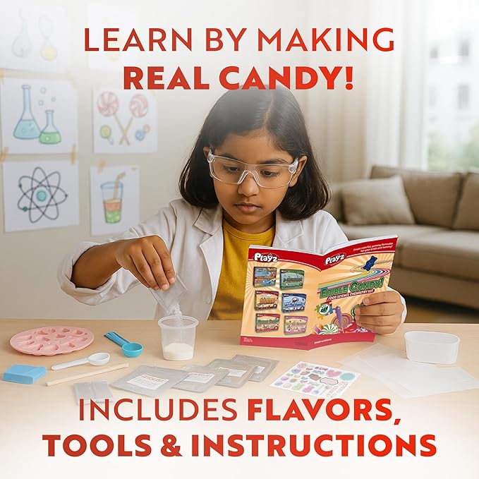 Playz Edible Candy Making Science Kit for Kids Ages 8-12 Years Old - Food Science Chemistry Kid Science Kit with 40 Experiments to Make Your Own Chocolates, Educational Science Kits for Boy & Girls
