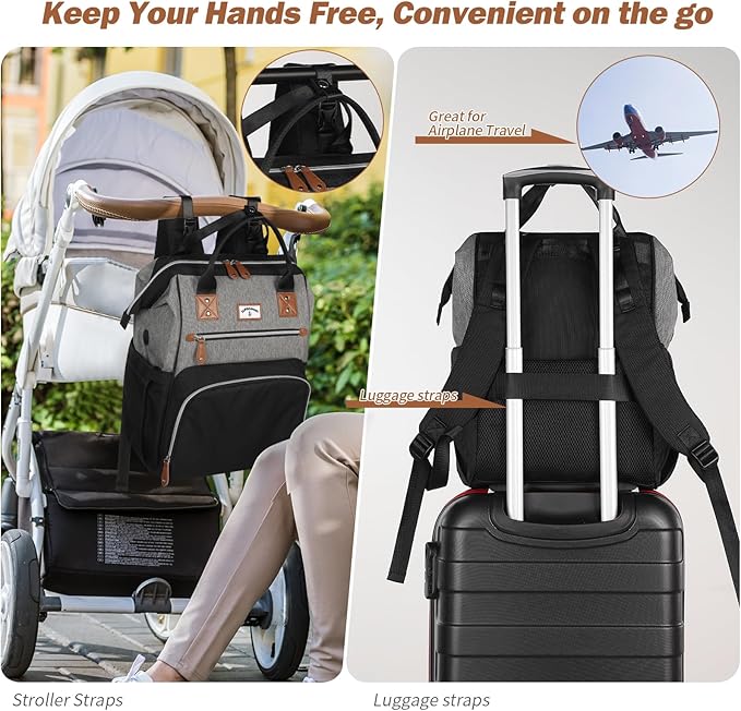 Diaper Bag Backpack:Baby Bag Large Tote Diaper bag for Boys and Girls, Men's Diaper Backpack, Women's Shoulder Mommy Bag, 2 Kids Nappy bag for mom and dad Black Grey