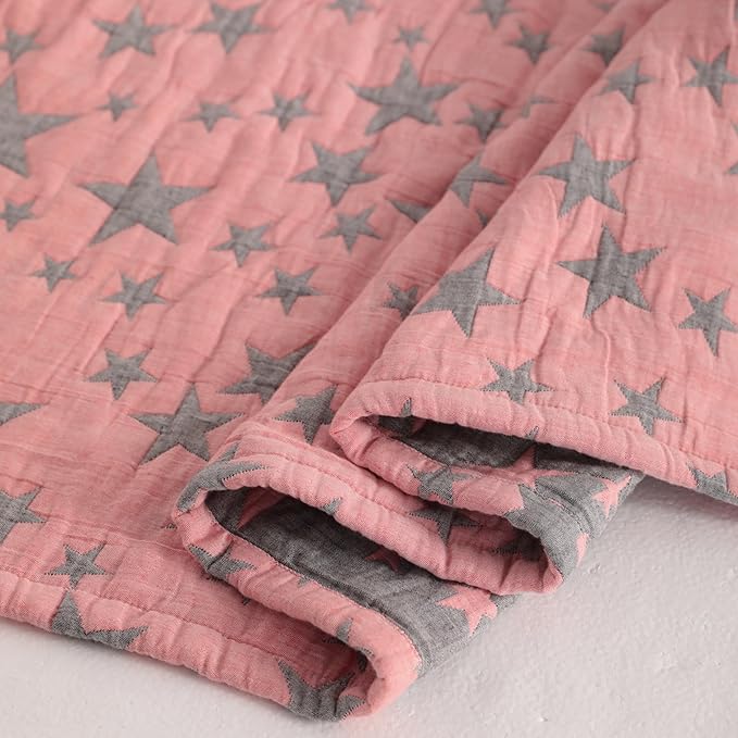 NTBAY 3 Layer Toddler Blanket, Muslin Cotton Jacquard Bed Blankets, Lightweight Thermal Baby Blanket, Super Soft and Warm Crib Blanket for All Seasons, Decoration Gift, 30"x40", Red and Black Star
