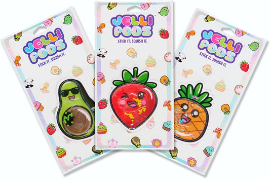 JelliPods - Yummy Fruits - Reusable Sticker Bundle - Sensory Toy - Touch and Feel - Classroom Must Have - Tactile Sensory Fidget Activity for Kids - Includes 3 Reusable Puffy Stickers