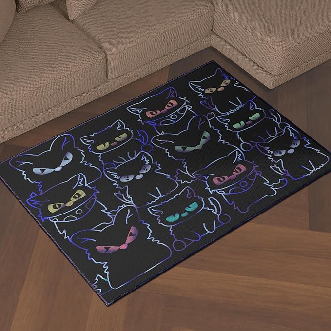 Black Play Cat Rug for Playroom for Boys Girls 59"x39" Funny Cute Cat Cartoon Decor for Bedroom Living Room Non-Slip Comfy Floor Casual Mat Carpet Washable