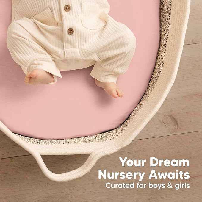 2-Pack Baby Bassinet Sheets Girl, Boy - 33x17 Viscose Derived from Bamboo Bedside Mattress Fitted Bassinet Sheets, Compatible with Halo Bassinest Swivel Sleeper, Baby Delight, Graco (Rose)