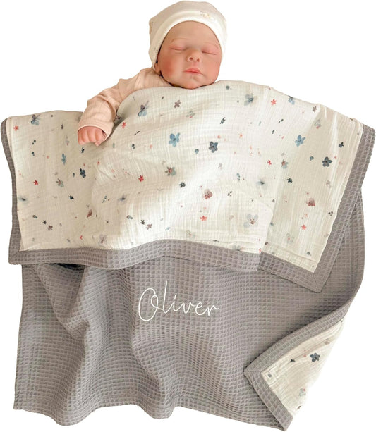 Personalized Baby Blanket with Name – Handmade 100% Organic Cotton Newborn Gift | Custom Knit Blanket for Boys, Girls, Kids & Baby Showers