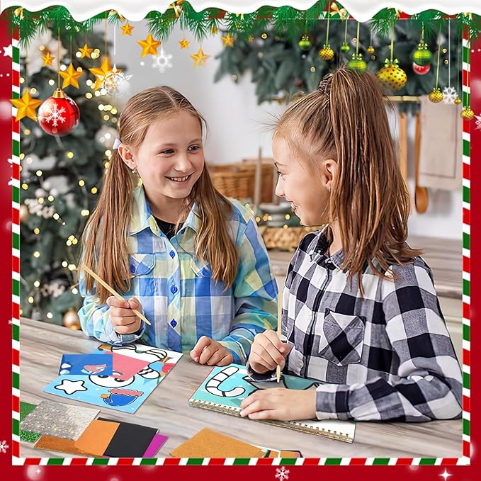 JULEASEL Christmas Foil Paper Arts and Crafts Kits, DIY Xmas Arts and Crafts for Kids, No Mess Foil and Coloring Books, Creative Christmas Gifts for Boys Girls Ages 4+, Kids Travel Essentials Toy