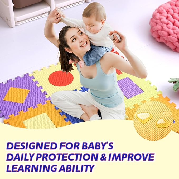 Coolcandy Baby Play Mat Without Fence, 9Pcs Interlocking Puzzle Floor Mat, 0.4" Thick Non-Toxic EVA Foam Play Mat, for Infants & Toddlers 3-36 Months, Soft Puzzle Tiles for Play Areas