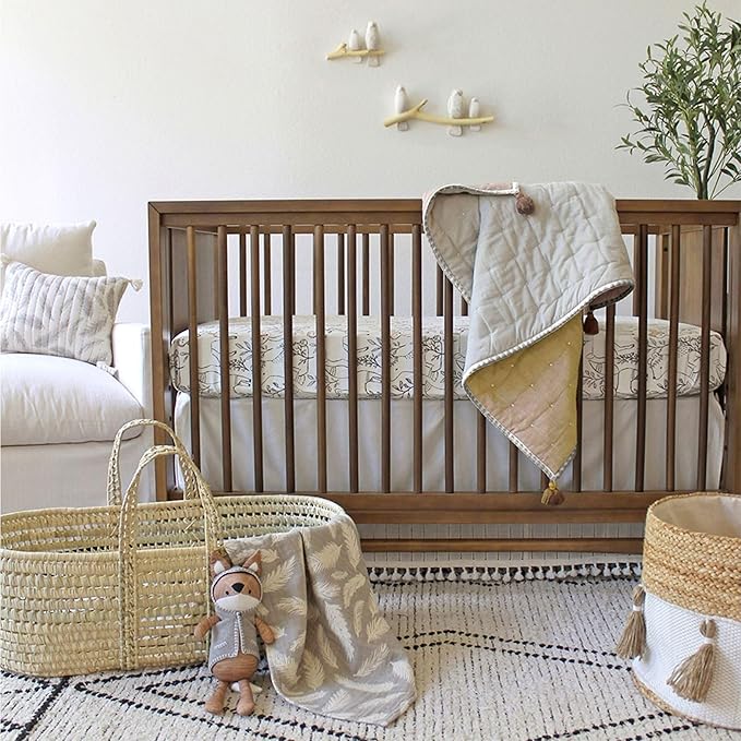 Crane Baby 100% Cotton Sateen Fitted Baby Sheets, Breathable, Fits 28X52 Standard Mattress, Gender Neutral Bedding, Woodland Animal Crib Sheet