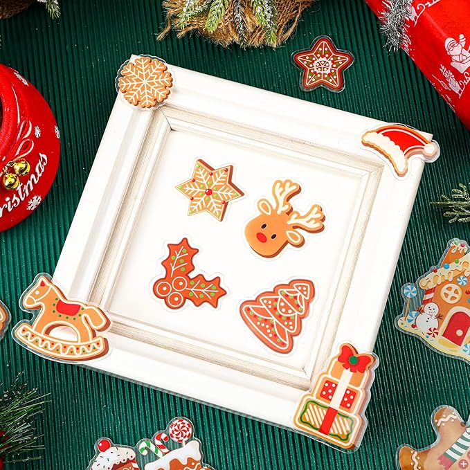 MARFOREVER 50 PCS Christmas Gel Window Clings, Reusable Gingerbread Man Theme Thick Gel Clings Stickers Decals for Christmas Kids Gift Toddlers Classroom Xmas Party Supplies Window Glass Decoration