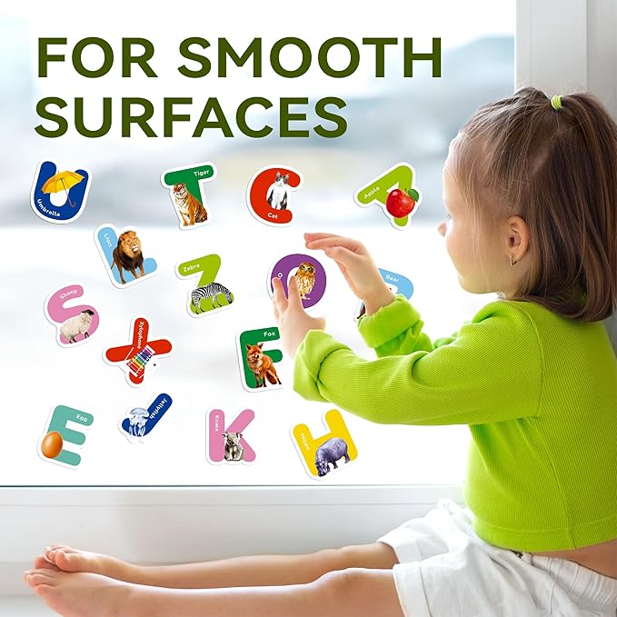 26 PCS Letter Gel Stickers - Thick, Removable Alphabet & Animal Window Clings for Toddlers. Great for Home, Classroom, Nursery Decor and Toddler Animal Party Supplies