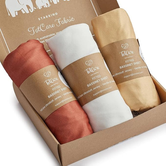 Bassinet Sheets 20x30 Inch for Graco Travel Lite Crib, Sense2Snooze, My View 4 in 1, Dream Suite and Guava Bassinet - Buttery Soft, Stretchy Sheets - Burnt Orange+Mustard Yellow+ Gray, 3 Pack